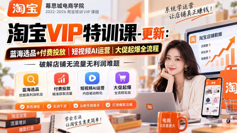 淘宝VIP特训课-更新0917：蓝海选品+付费投放｜短视频AI运营｜大促起爆全流程，破解店铺无流量无利润难题网创-网赚-电商-tk-出海-AI-抖音-快手-小红书-视频号-玩法-创业-小程序-公众号-私域-s粉网创智库