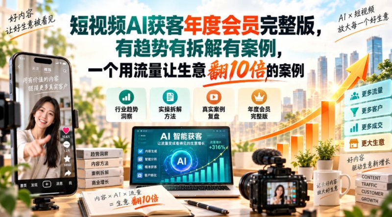 短视频AI获客年度会员完整版，有趋势有拆解有案例，一个用流量让生意翻10倍的案例网创-网赚-电商-tk-出海-AI-抖音-快手-小红书-视频号-玩法-创业-小程序-公众号-私域-s粉网创智库