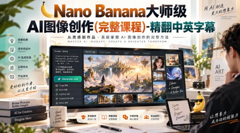 【无水印】Nano Banana大师级AI图像创作(完整课程)-精翻中英字幕网创-网赚-电商-tk-出海-AI-抖音-快手-小红书-视频号-玩法-创业-小程序-公众号-私域-s粉网创智库