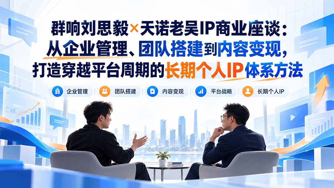 群响刘思毅×天诺老吴IP商业座谈：从企业管理、团队搭建到内容变现，打造穿越平台周期的长期个人IP体系方法 - 网创智库网创-网赚-电商-tk-出海-AI-抖音-快手-小红书-视频号-玩法-创业-小程序-公众号-私域-s粉网创智库