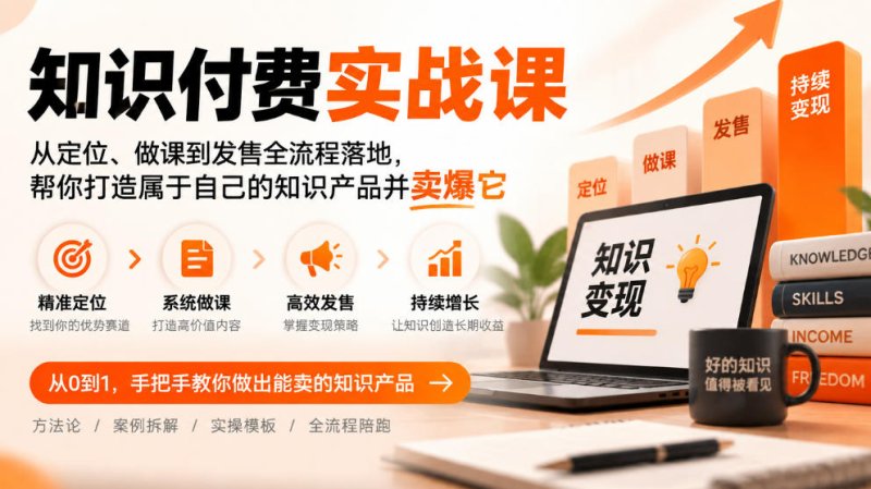 知识付费实战课：从定位、做课到发售全流程落地，帮你打造属于自己的知识产品并卖爆它网创-网赚-电商-tk-出海-AI-抖音-快手-小红书-视频号-玩法-创业-小程序-公众号-私域-s粉网创智库