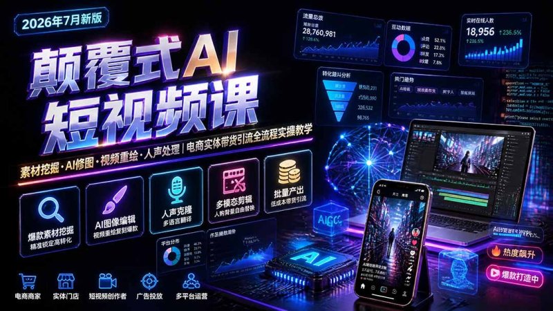 颠覆式AI短视频课-更新|素材挖掘,AI修图,视频重绘,人声处理|电商实体带货引流全流程实操教学网创-网赚-电商-tk-出海-AI-抖音-快手-小红书-视频号-玩法-创业-小程序-公众号-私域-s粉网创智库