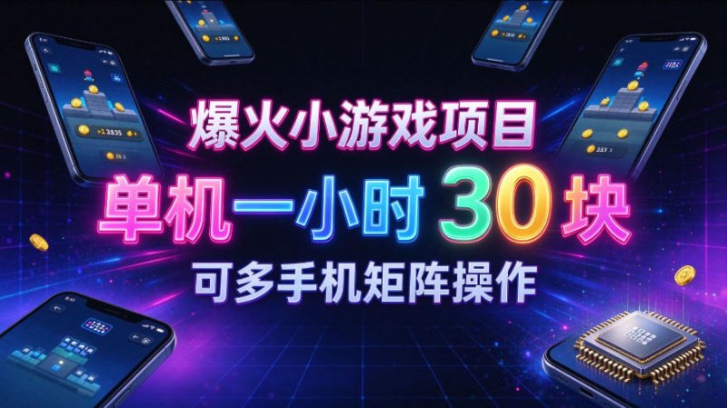 爆火小游戏撸金项目，实测单机一小时30+，可多手机矩阵操作，新手看完一遍就能上手【揭秘】网创-网赚-电商-tk-出海-AI-抖音-快手-小红书-视频号-玩法-创业-小程序-公众号-私域-s粉网创智库