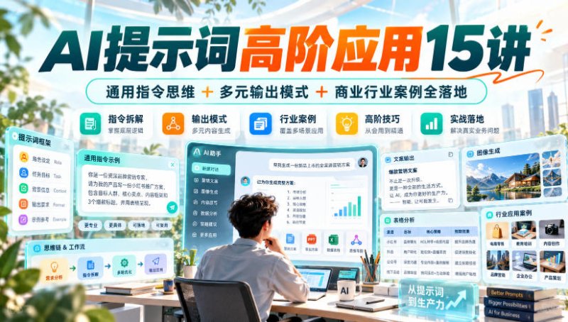 AI提示词高阶应用15讲｜通用指令思维+多元输出模式+商业行业案例全落地网创-网赚-电商-tk-出海-AI-抖音-快手-小红书-视频号-玩法-创业-小程序-公众号-私域-s粉网创智库