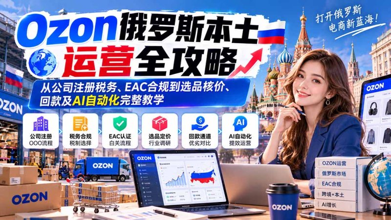 Ozon俄罗斯本土运营全攻略:从公司注册税务、EAC合规到选品核价、回款及AI自动化完整教学网创-网赚-电商-tk-出海-AI-抖音-快手-小红书-视频号-玩法-创业-小程序-公众号-私域-s粉网创智库