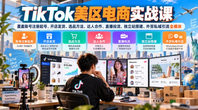 TikTok美区电商实战课,覆盖账号注册起号、开店发货、选品方法、达人合作、直播投流、独立站搭建、外贸私域引流全模块网创-网赚-电商-tk-出海-AI-抖音-快手-小红书-视频号-玩法-创业-小程序-公众号-私域-s粉网创智库