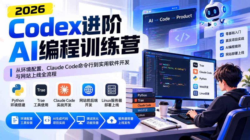 Codex进阶AI编程训练营:从环境配置、Claude Code命令行到实用软件开发与网站上线全流程网创-网赚-电商-tk-出海-AI-抖音-快手-小红书-视频号-玩法-创业-小程序-公众号-私域-s粉网创智库