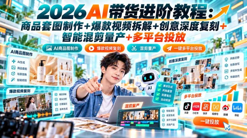 2026AI带货进阶教程:商品套图制作+爆款视频拆解+创意深度复刻+智能混剪量产+多平台投放网创-网赚-电商-tk-出海-AI-抖音-快手-小红书-视频号-玩法-创业-小程序-公众号-私域-s粉网创智库