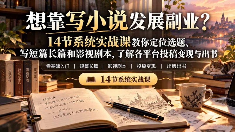 【无水印】想靠写小说发展副业？14节系统实战课教你定位选题、写短篇长篇和影视剧本，了解各平台投稿变现与出书网创-网赚-电商-tk-出海-AI-抖音-快手-小红书-视频号-玩法-创业-小程序-公众号-私域-s粉网创智库