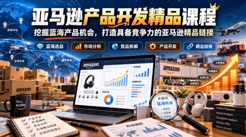亚马逊产品开发精品课程,挖掘蓝海产品机会,打造具备竞争力的亚马逊精品链接网创-网赚-电商-tk-出海-AI-抖音-快手-小红书-视频号-玩法-创业-小程序-公众号-私域-s粉网创智库