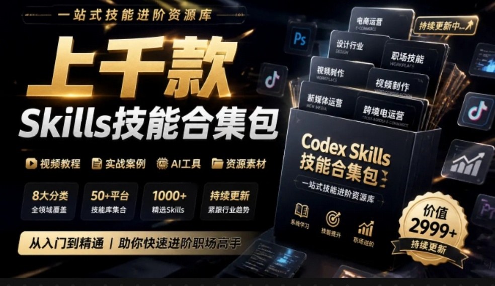 真值得收藏了，这次！上千款AI Skills技能直接被人打包好了，给AI工具备下了一整间技能商店 - 网创智库网创-网赚-电商-tk-出海-AI-抖音-快手-小红书-视频号-玩法-创业-小程序-公众号-私域-s粉网创智库
