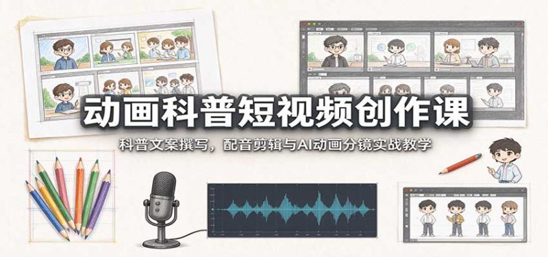 动画科普短视频创作课:科普文案撰写,配音剪辑与AI动画分镜实战教学网创-网赚-电商-tk-出海-AI-抖音-快手-小红书-视频号-玩法-创业-小程序-公众号-私域-s粉网创智库