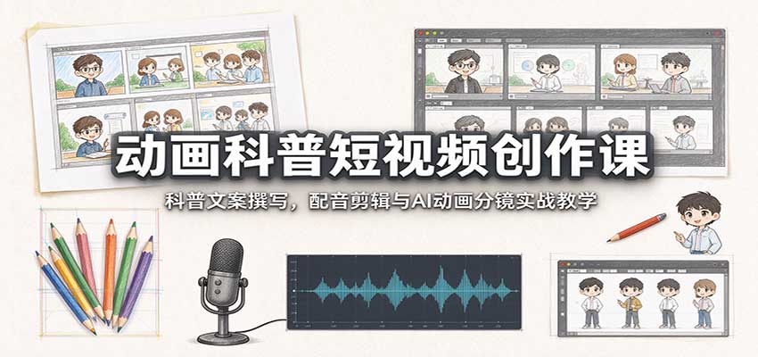 动画科普短视频创作课:科普文案撰写,配音剪辑与AI动画分镜实战教学 - 网创智库网创-网赚-电商-tk-出海-AI-抖音-快手-小红书-视频号-玩法-创业-小程序-公众号-私域-s粉网创智库