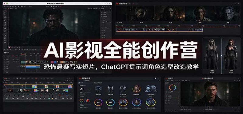 AI影视全能创作营：恐怖悬疑写实短片，ChatGPT提示词角色造型改造教学网创-网赚-电商-tk-出海-AI-抖音-快手-小红书-视频号-玩法-创业-小程序-公众号-私域-s粉网创智库
