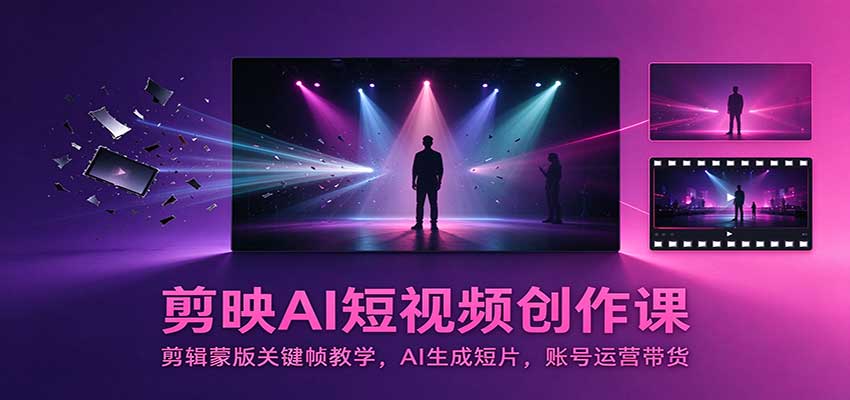 剪映AI短视频创作课:剪辑蒙版关键帧教学,AI生成短片,账号运营带货 - 网创智库网创-网赚-电商-tk-出海-AI-抖音-快手-小红书-视频号-玩法-创业-小程序-公众号-私域-s粉网创智库