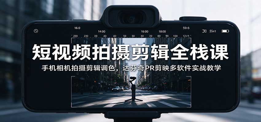 短视频拍摄剪辑全栈课:手机相机拍摄剪辑调色,达芬奇PR剪映多软件实战教学 - 网创智库网创-网赚-电商-tk-出海-AI-抖音-快手-小红书-视频号-玩法-创业-小程序-公众号-私域-s粉网创智库