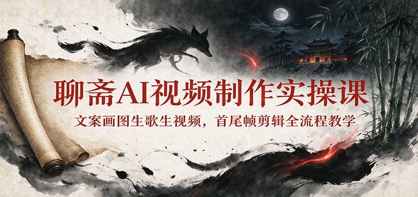 聊斋AI视频制作实操课:文案画图生歌生视频,首尾帧剪辑全流程教学 - 网创智库网创-网赚-电商-tk-出海-AI-抖音-快手-小红书-视频号-玩法-创业-小程序-公众号-私域-s粉网创智库