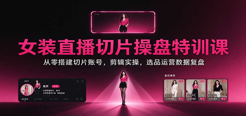 女装直播切片操盘特训课:从零搭建切片账号,剪辑实操,选品运营数据复盘 - 网创智库网创-网赚-电商-tk-出海-AI-抖音-快手-小红书-视频号-玩法-创业-小程序-公众号-私域-s粉网创智库