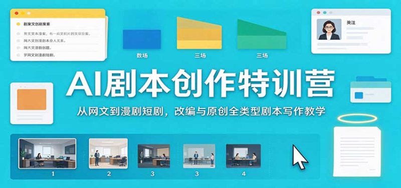 AI剧本创作特训营：从网文到漫剧短剧，改编与原创全类型剧本写作教学网创-网赚-电商-tk-出海-AI-抖音-快手-小红书-视频号-玩法-创业-小程序-公众号-私域-s粉网创智库
