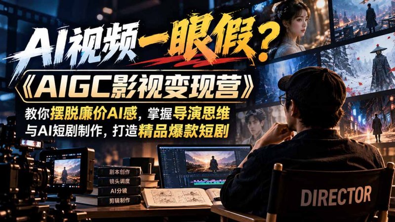 【无水印】AI视频一眼假?《AIGC影视变现营》教你摆脱廉价AI感,掌握导演思维与AI短剧制作,打造精品爆款短剧网创-网赚-电商-tk-出海-AI-抖音-快手-小红书-视频号-玩法-创业-小程序-公众号-私域-s粉网创智库