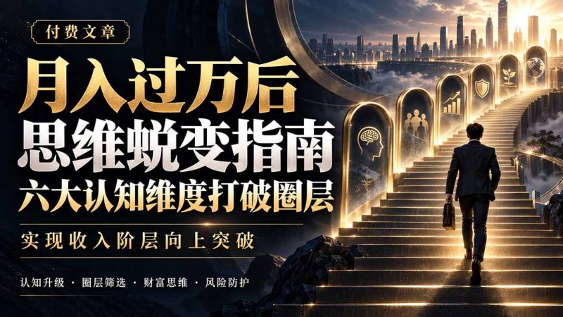 付费文章:月入过万后思维蜕变指南,六大认知维度打破圈层,实现收入阶层向上突破网创-网赚-电商-tk-出海-AI-抖音-快手-小红书-视频号-玩法-创业-小程序-公众号-私域-s粉网创智库