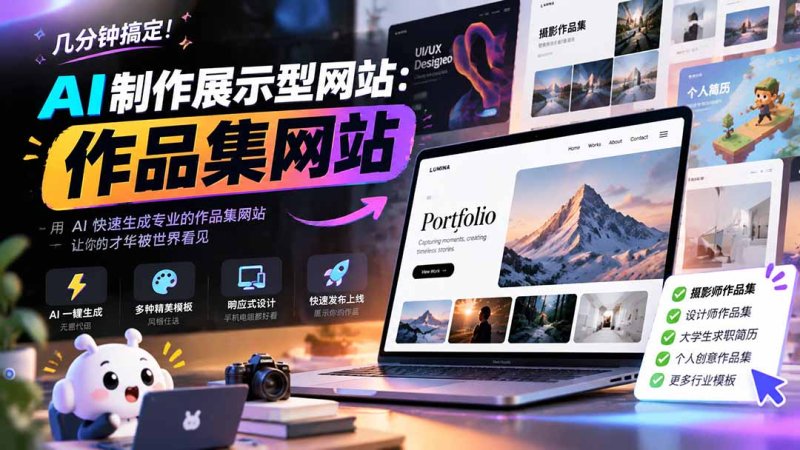 几分钟搞定,AI制作展示型网站制作:作品集网站,用AI快速生成专业的作品集网站,接单变现!网创-网赚-电商-tk-出海-AI-抖音-快手-小红书-视频号-玩法-创业-小程序-公众号-私域-s粉网创智库