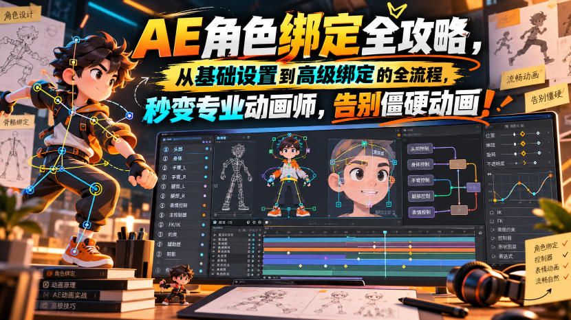 【无水印】AE角色绑定全攻略，从基础设置到高级绑定的全流程，秒变专业动画师，告别僵硬动画！【原创双语字幕】 - 网创智库网创-网赚-电商-tk-出海-AI-抖音-快手-小红书-视频号-玩法-创业-小程序-公众号-私域-s粉网创智库