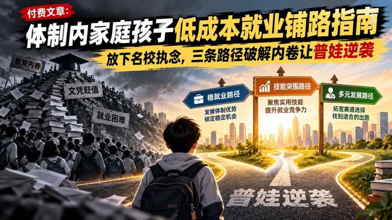 付费文章:体制内家庭孩子低成本就业铺路指南,放下名校执念,三条路径破解内卷让普娃逆袭网创-网赚-电商-tk-出海-AI-抖音-快手-小红书-视频号-玩法-创业-小程序-公众号-私域-s粉网创智库