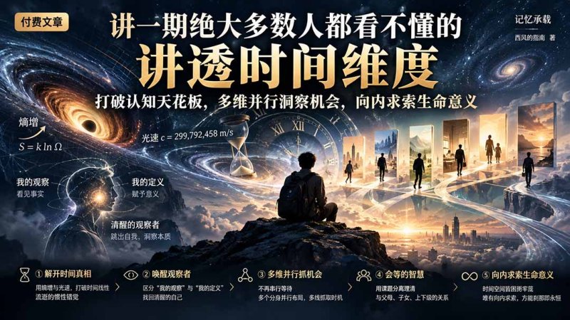 付费文章：讲一期绝大多数人都看不懂的，讲透时间维度，打破认知天花板，多维并行洞察机会，向内求索生命意义网创-网赚-电商-tk-出海-AI-抖音-快手-小红书-视频号-玩法-创业-小程序-公众号-私域-s粉网创智库