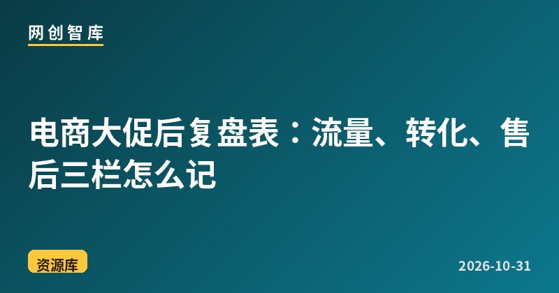 电商大促后复盘表:流量、转化、售后三栏怎么记 1 电商大促后复盘表:流量、转化、售后三栏怎么记
