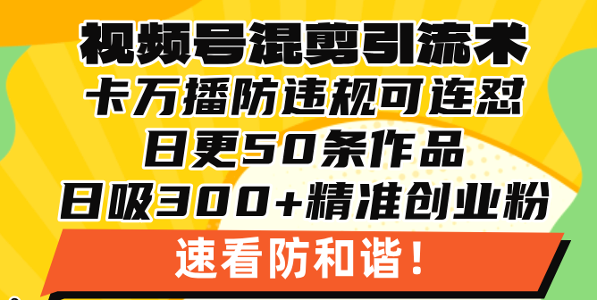 视频号混剪引流技术，500万播放引流17000创业粉，操作简单当天学会网创-网赚-电商-tk-出海-AI-抖音-快手-小红书-视频号-玩法-创业-小程序-公众号-私域-s粉网创智库