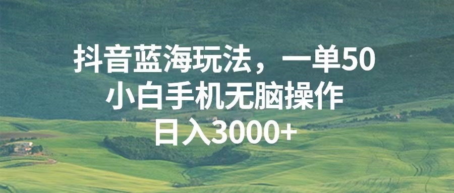抖音蓝海玩法，一单50，小白手机无脑操作，日入3000+网创-网赚-电商-tk-出海-AI-抖音-快手-小红书-视频号-玩法-创业-小程序-公众号-私域-s粉网创智库