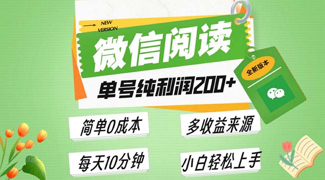 最新微信阅读6.0，每日5分钟，单号利润200+，可批量放大操作，简单0成本网创-网赚-电商-tk-出海-AI-抖音-快手-小红书-视频号-玩法-创业-小程序-公众号-私域-s粉网创智库