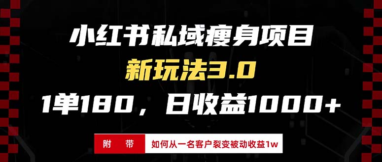小红书瘦身项目3.0模式，新手小白日赚收益1000+(附从一名客户裂变收益...网创-网赚-电商-tk-出海-AI-抖音-快手-小红书-视频号-玩法-创业-小程序-公众号-私域-s粉网创智库